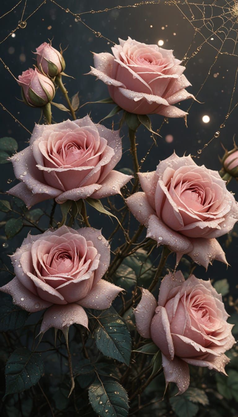 Dusty Pink Roses with Gold Sparkles in Gothic Style