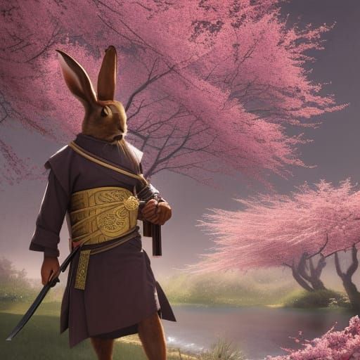 Rabbit Samurai with Katana in Dark Fantasy Style