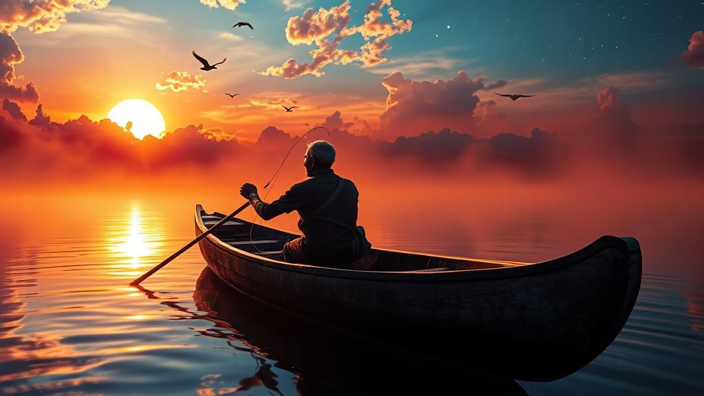 Fisherman's Amazon Sunset in Ethereal Digital Painting