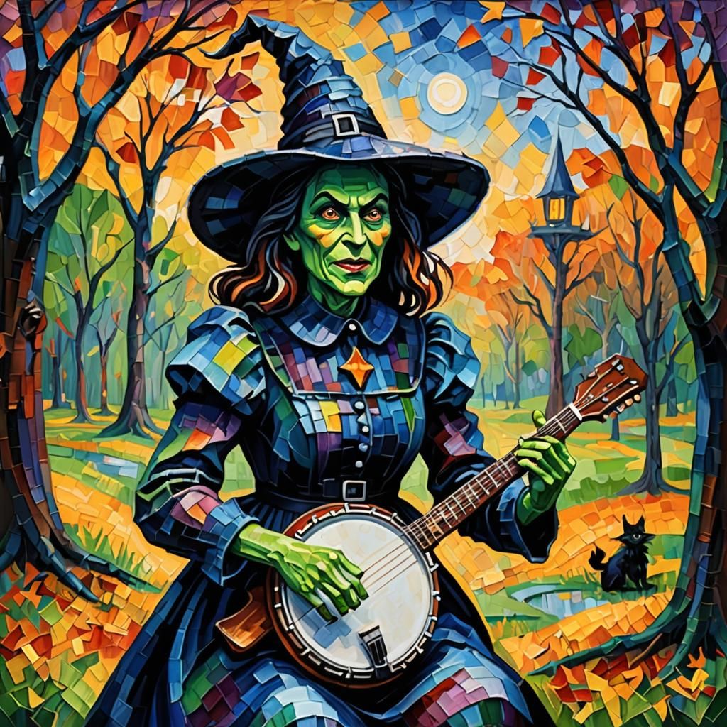 Wicked Witch Banjo in Neo-Impressionist Oil
