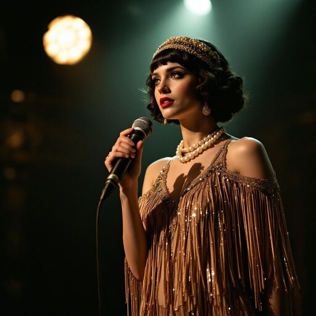 Flapper Girl on Stage in 35mm Film Aesthetic