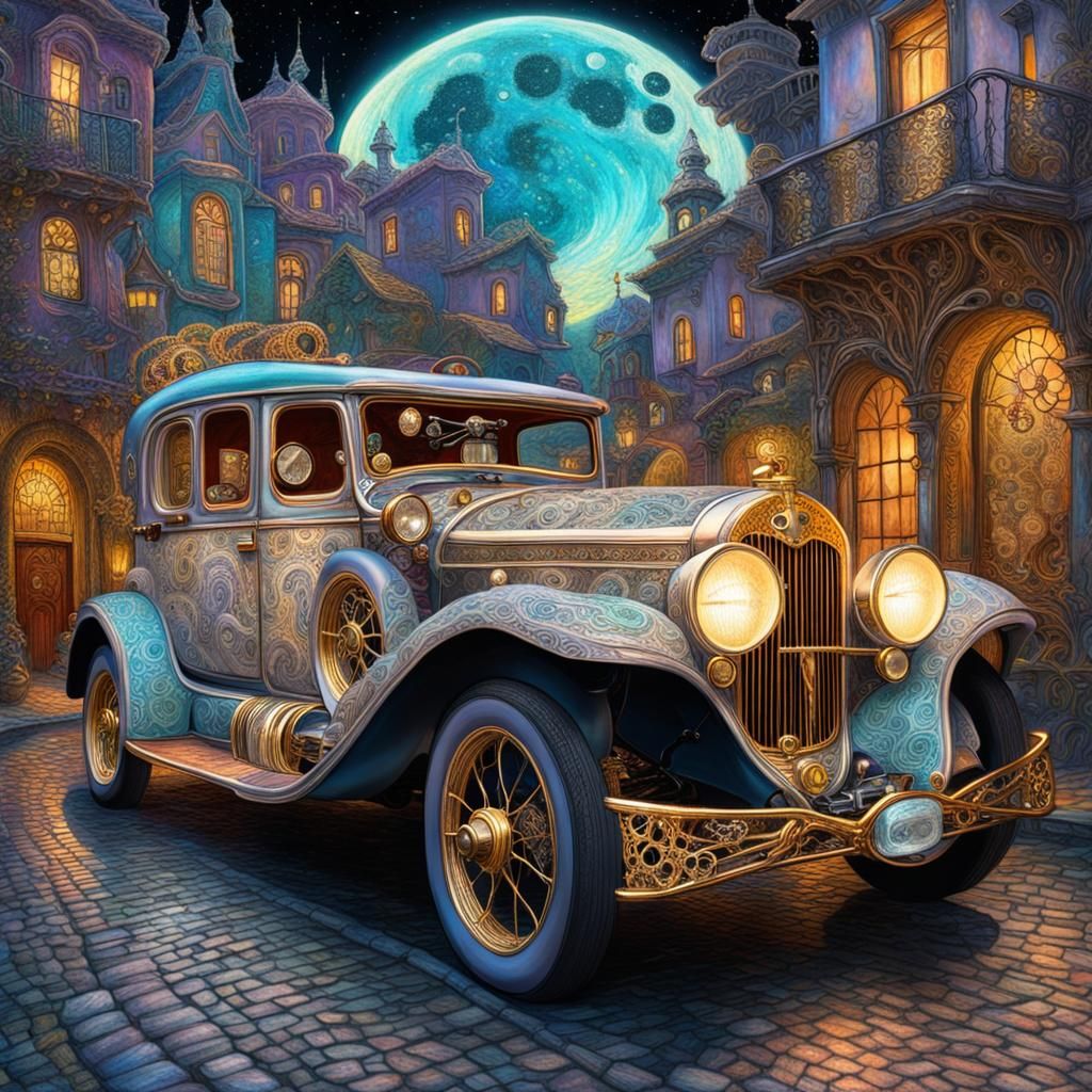 Steampunk Car with Lace and Zentangle Details