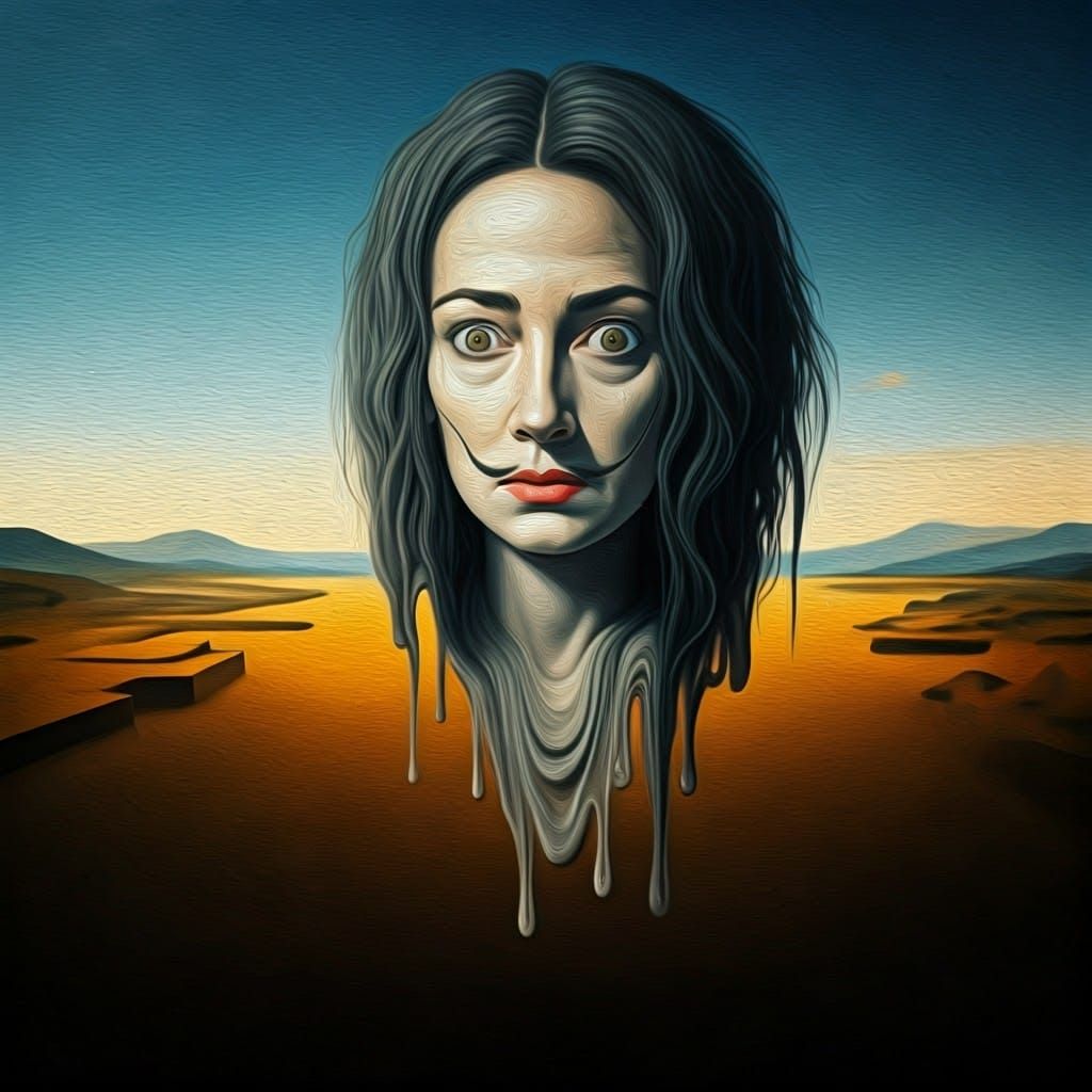 Surreal Looming Daybreak: Dali-esque Oil Painting
