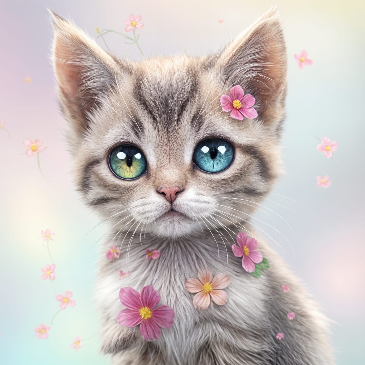 Kitten with Flower Fur and Prism Eyes