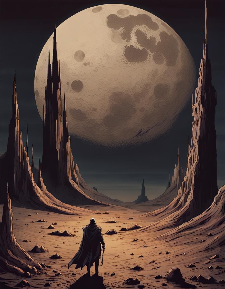 Infernal Landscape with Shadows and Evil Moon