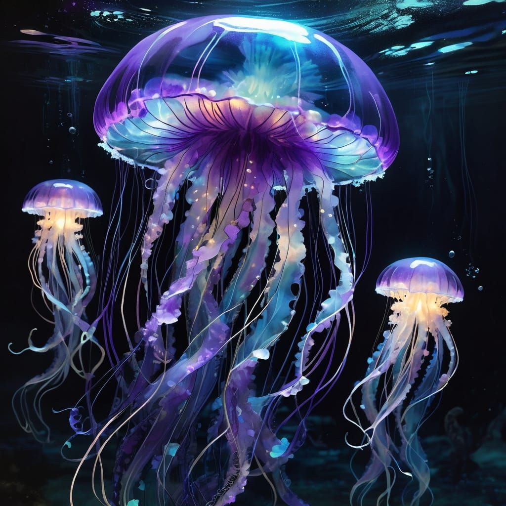 Bioluminescent Jellyfish Adorned with Porcelain Flowers