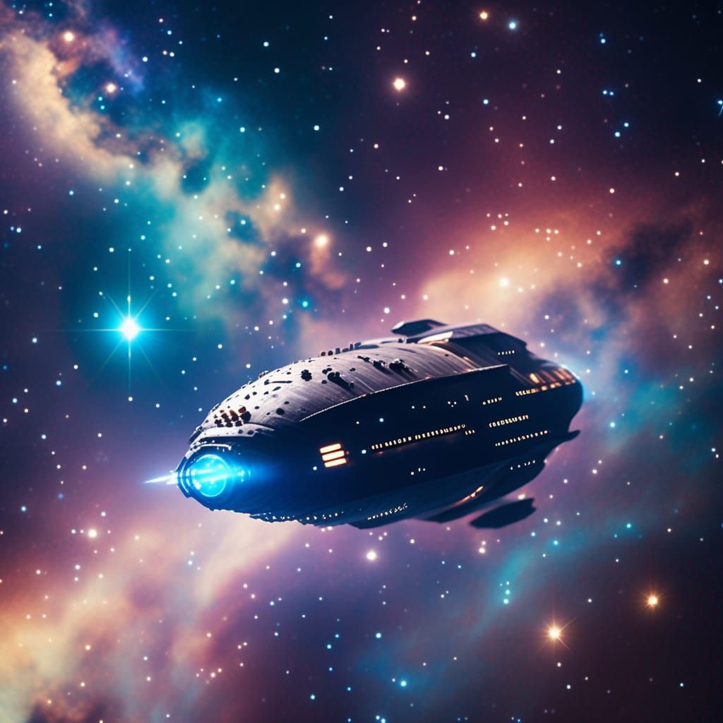 Spaceship Soaring Past Nebula: Professional Photography