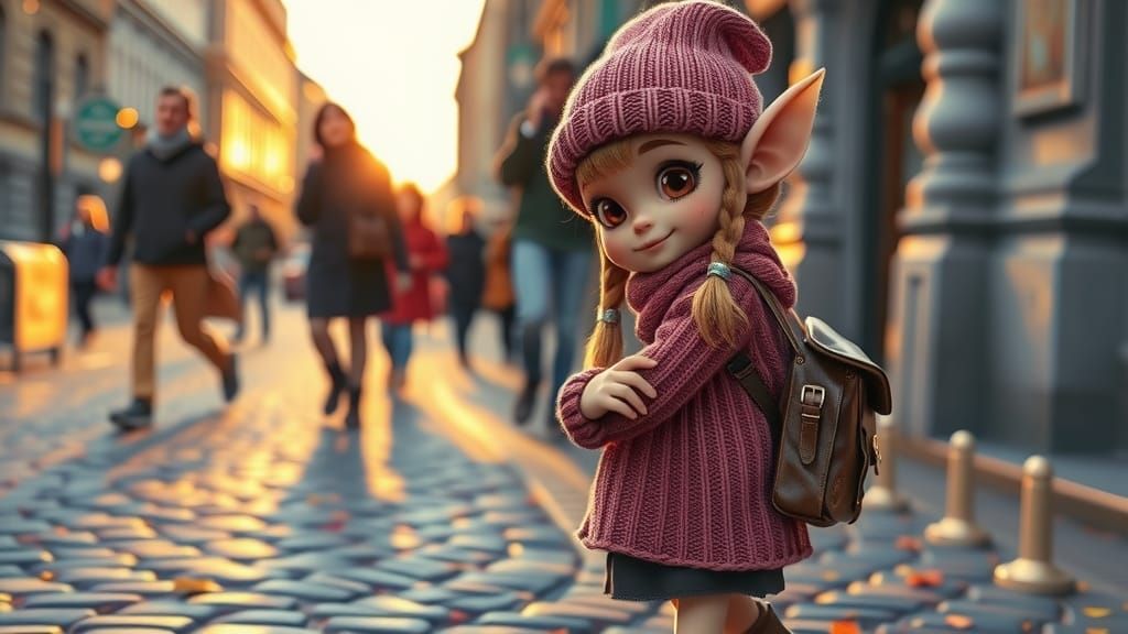 Whimsical Elf Girl in Winter Attire, a Digital Portrait