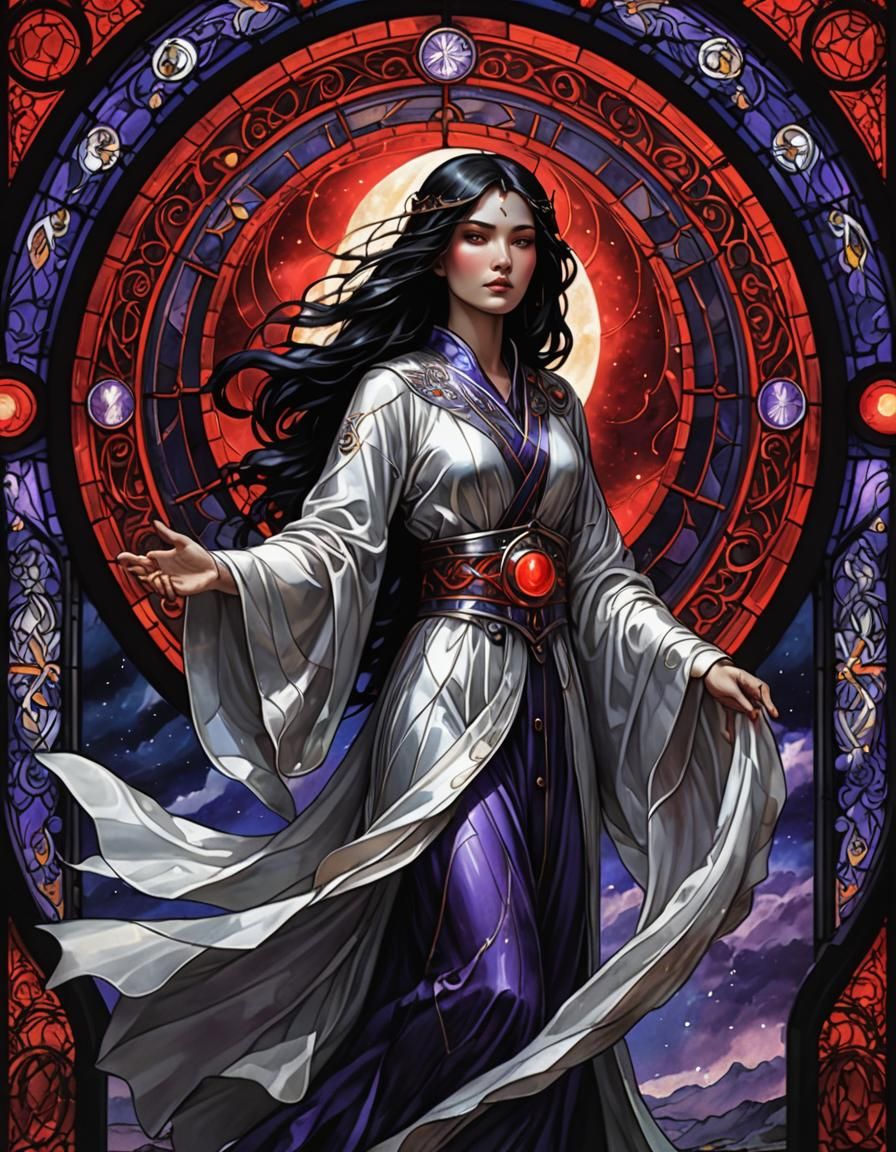 Stained Glass Woman in Silver Robes