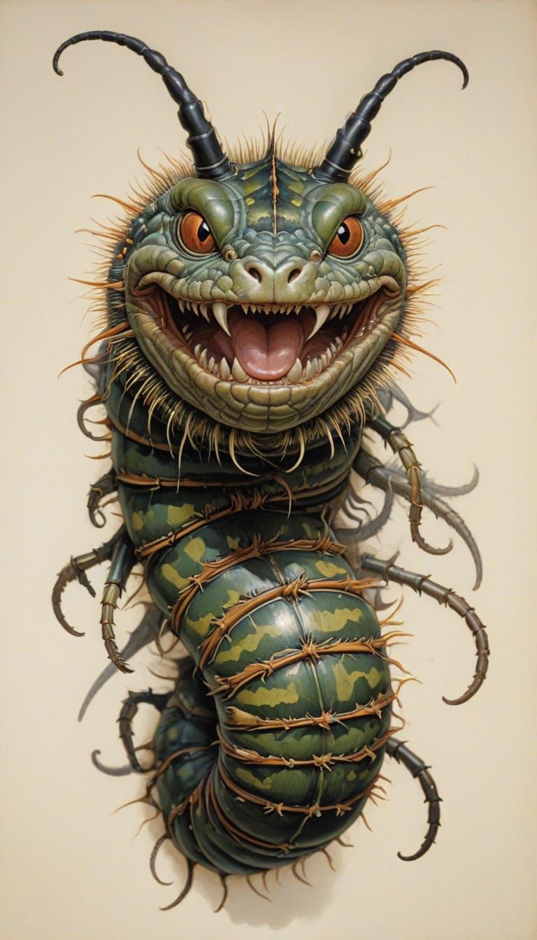 Tattooed Caterpillar in Classic Illustration Style