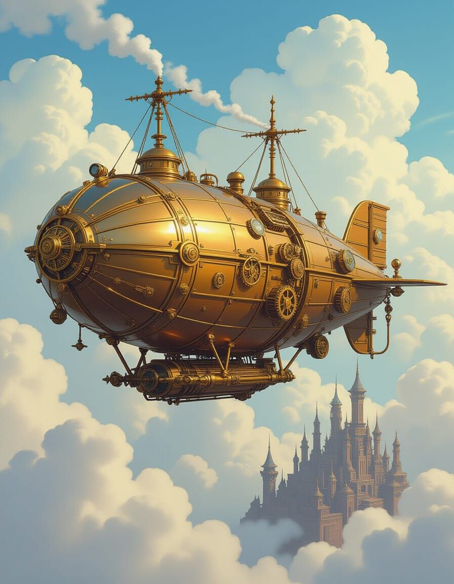 Steampunk Airship Soaring Through Towering Cities
