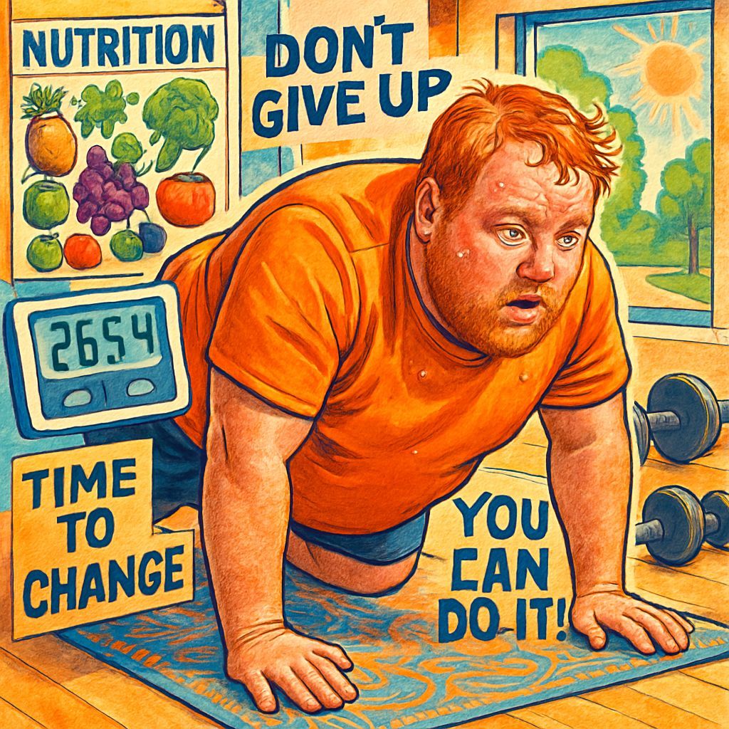 Man Learning to Exercise in Vibrant Collage Style