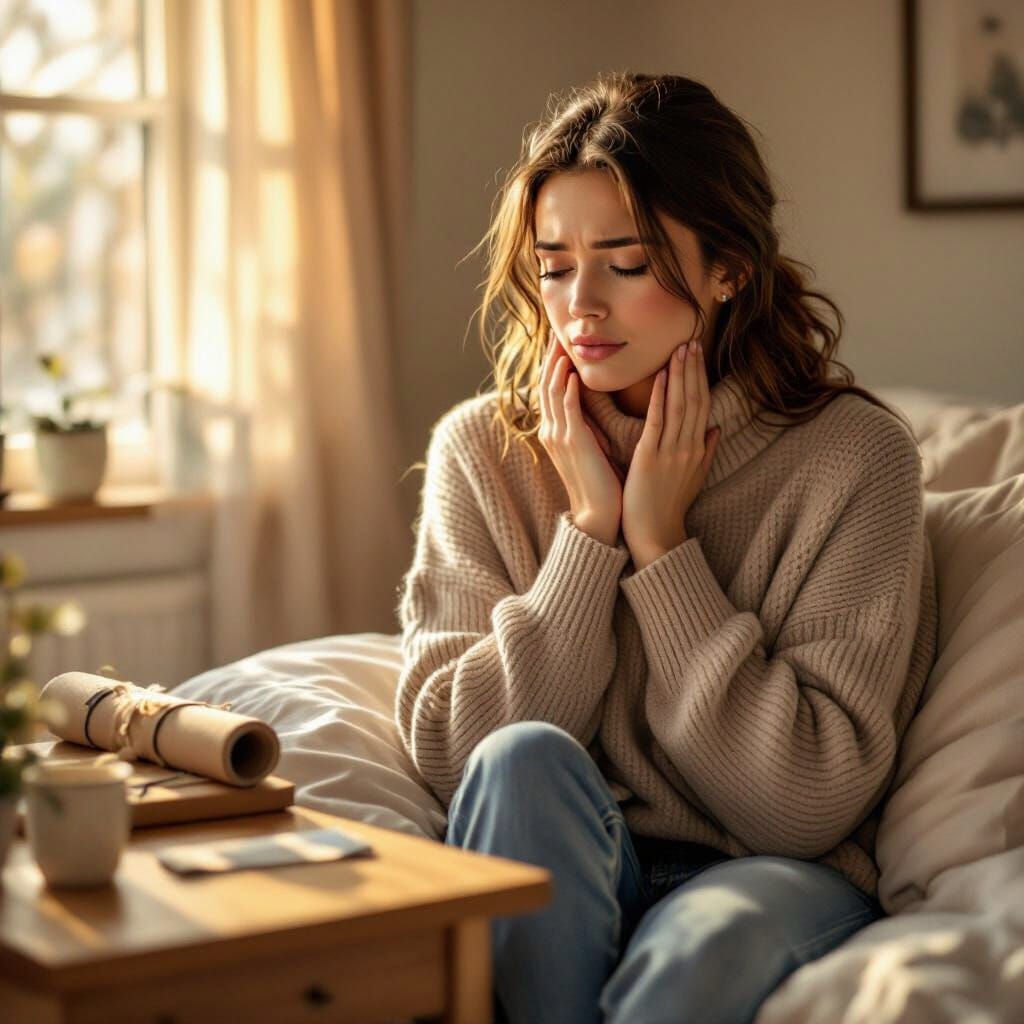 Woman in Pain Gazing at Yoga Equipment