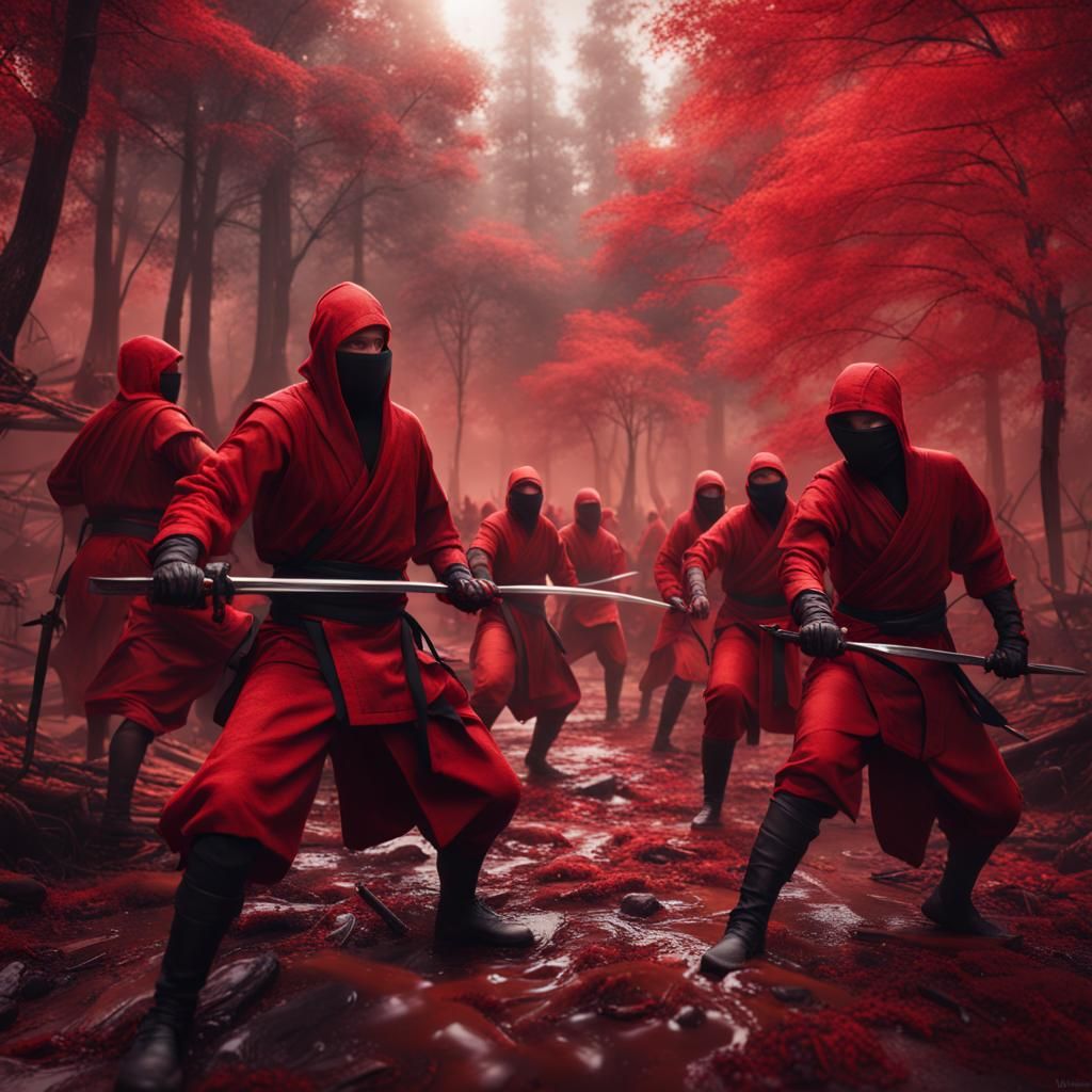 Red Ninjas Fight in a Crimson Forest