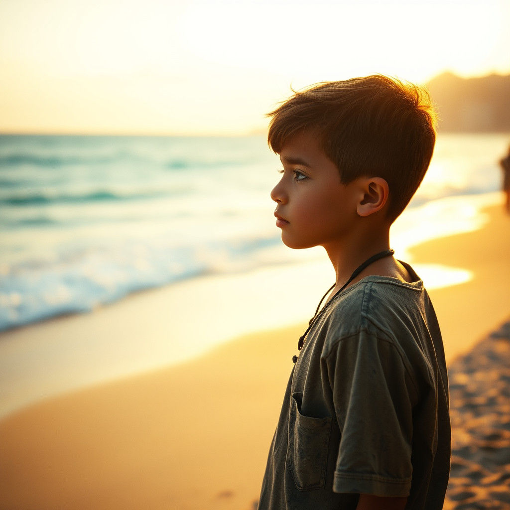 Brazilian Boy Gazes at Ipanema Beach Sunset