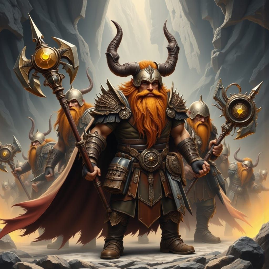 Dwarf War Party in Art Nouveau Punk Style