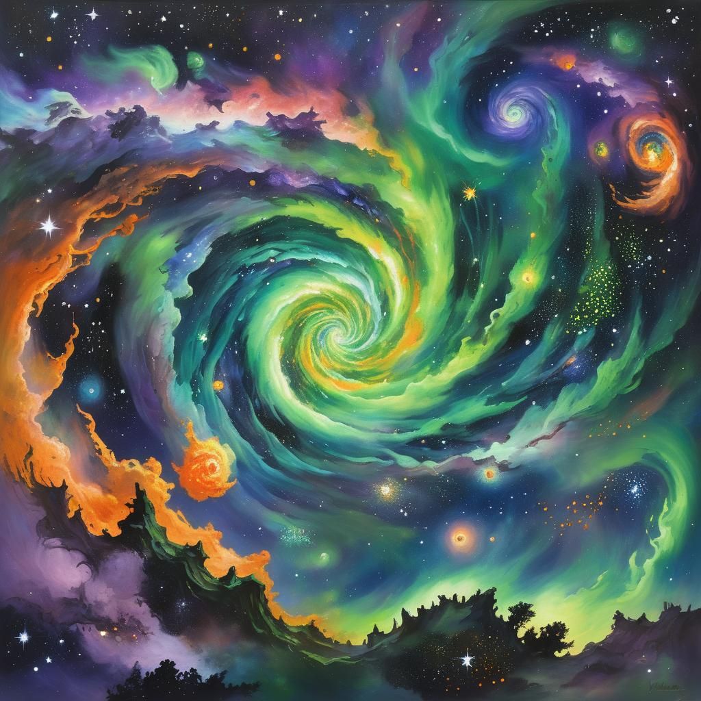Gorgeous Space Spiral Galaxy in Chagall Style