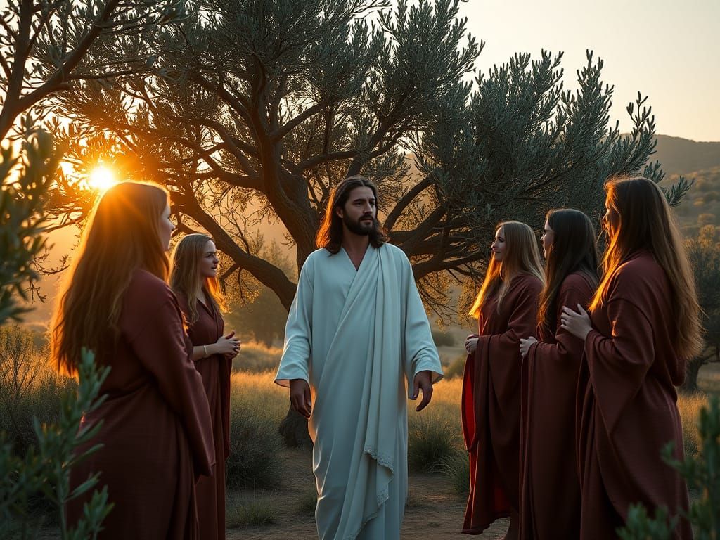 Jesus in Olive Grove: Fantastical Encounter with Beautiful W...