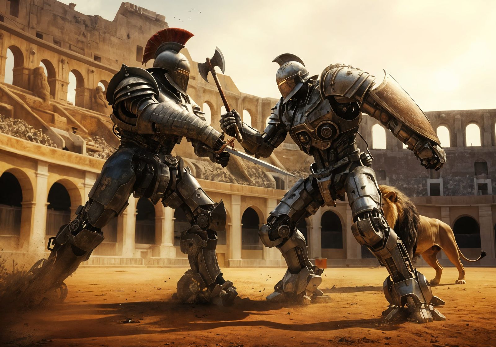 Mech Gladiators Duel in Colosseum Photo
