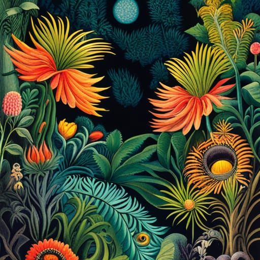 Enchanted Jungle Night with Mysterious Eyes