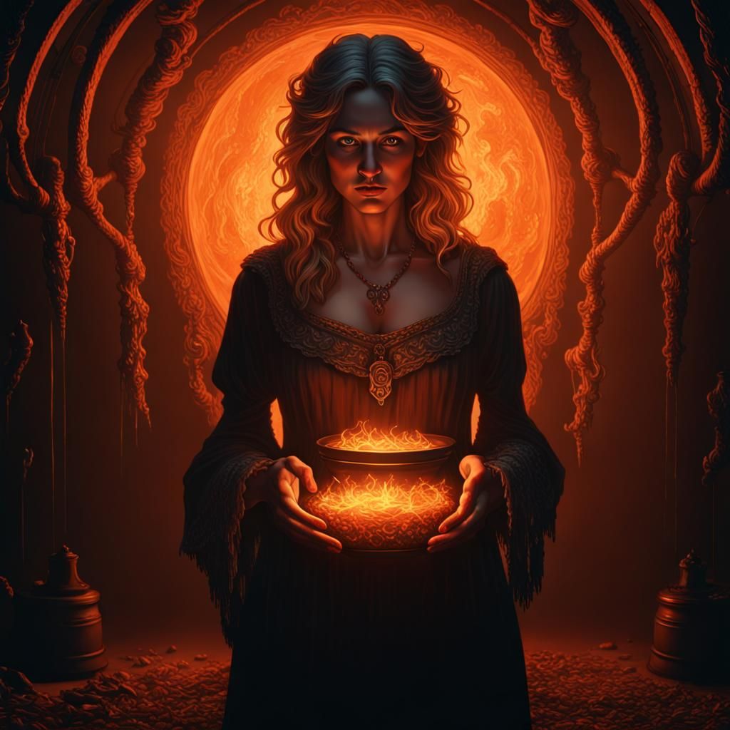 Emberlit Lady in Darkness: Dark Fantasy Concept Art
