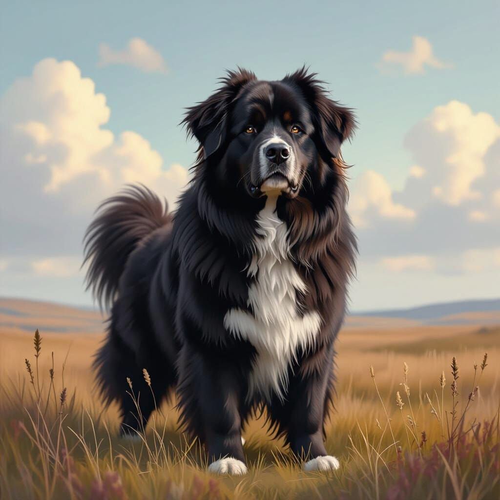 Majestic Newfoundland Dog in Dreamy Landscape