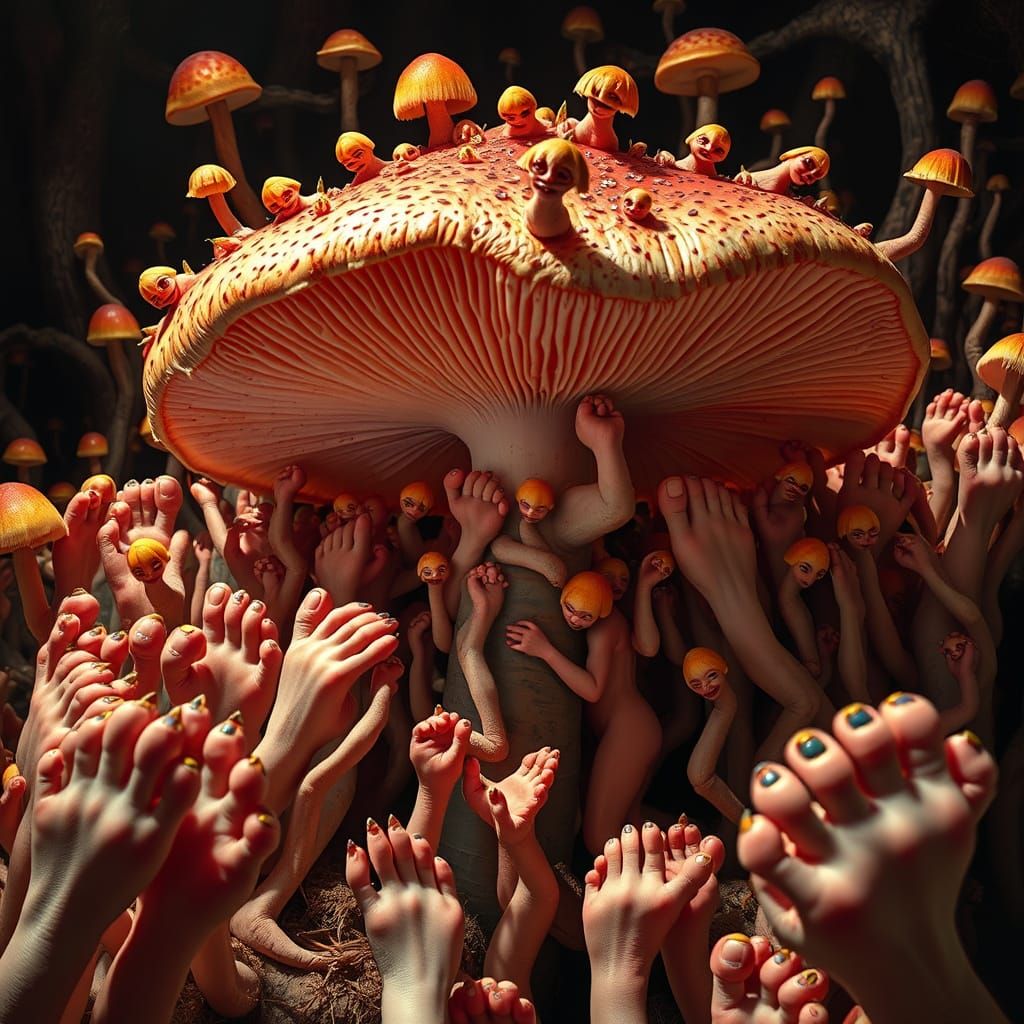 Surreal Toes Building Giant Mushroom in Psychedelic Fantasy ...