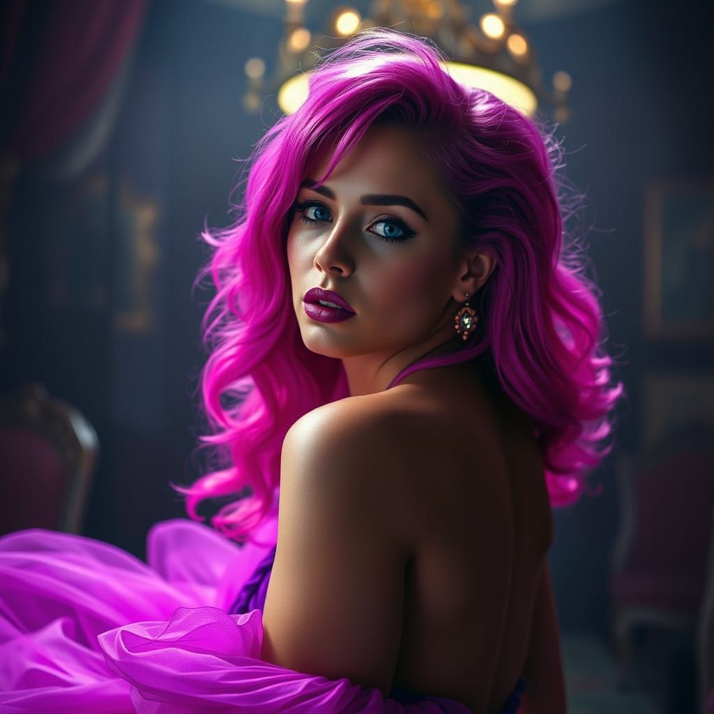 Woman with Pink Hair in Dramatic Cinematic HDR
