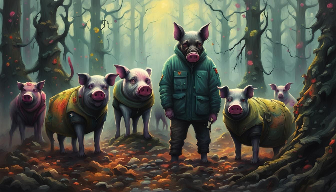 Colorful Graffiti Art: Strange People in Foggy Forest