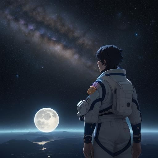 Astronaut Views Earth, Moon, Jupiter and Saturn