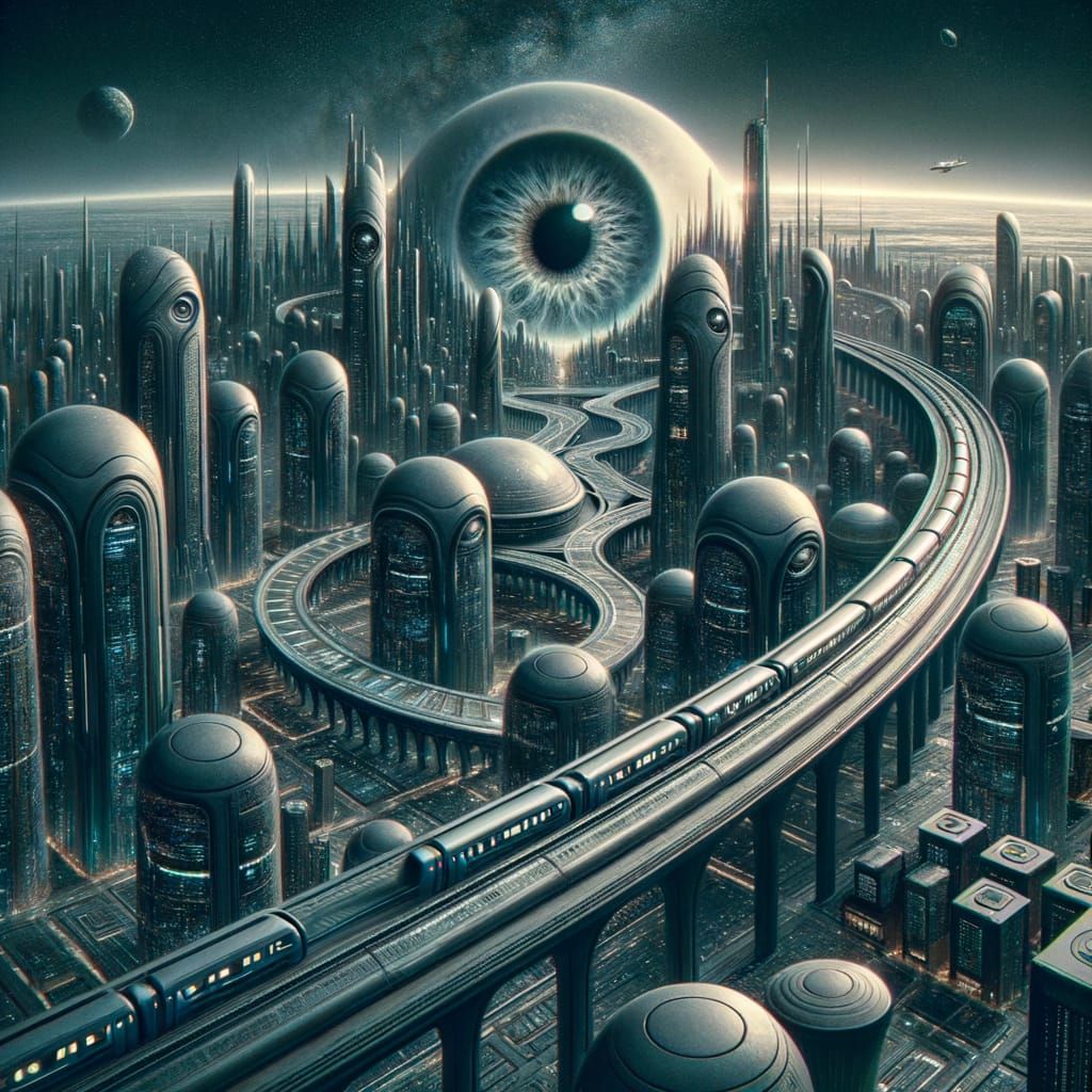 Dystopian Metropolis Under Total Surveillance