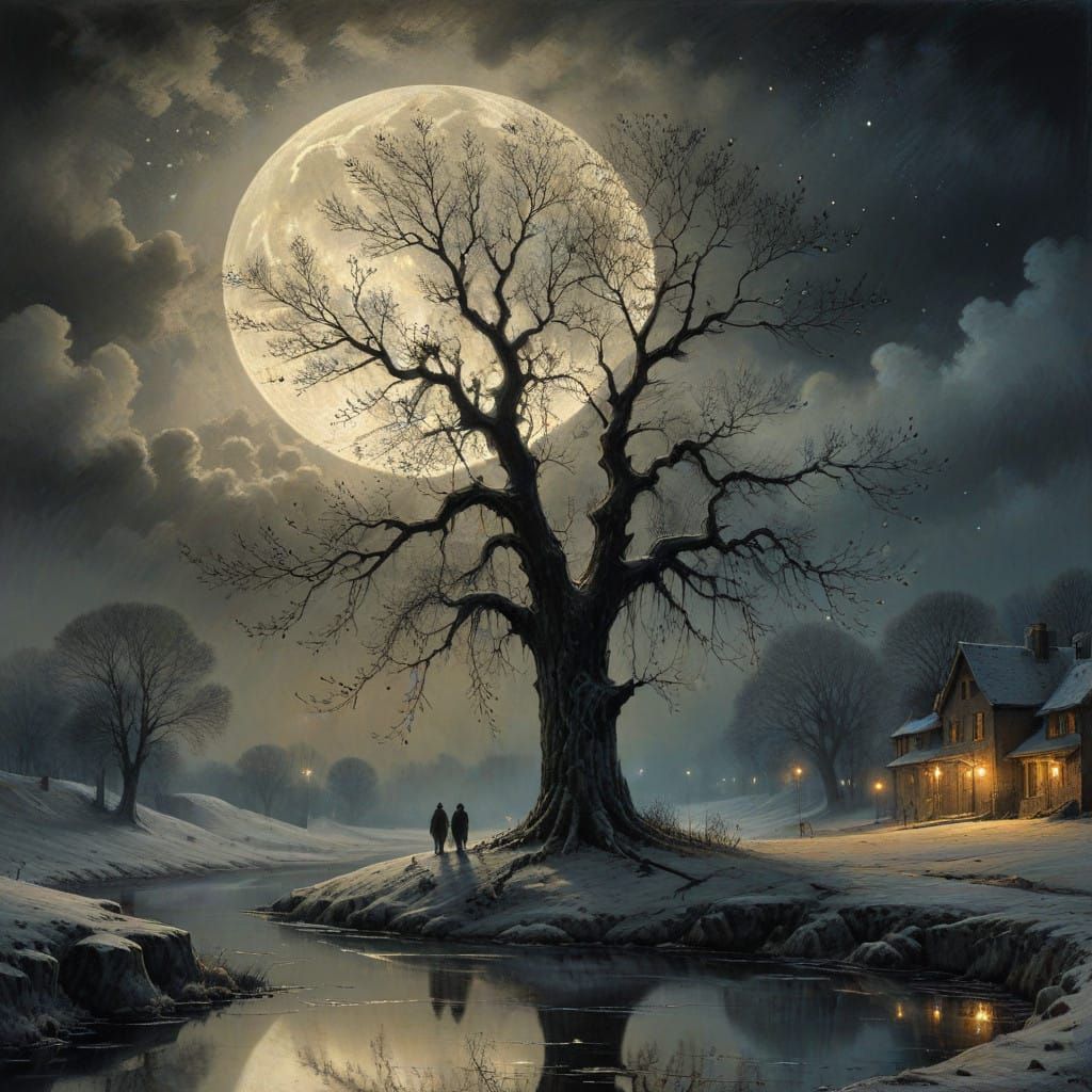 Moonlit Christmas Eve in Vibrant, Whimsical Detail