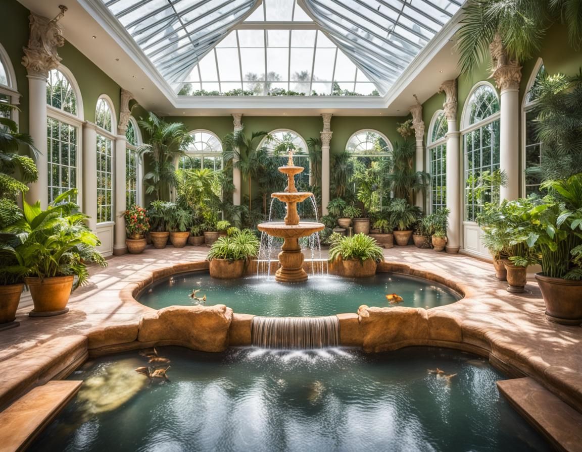 Luxurious Tropical Orangery with Waterfall Feature