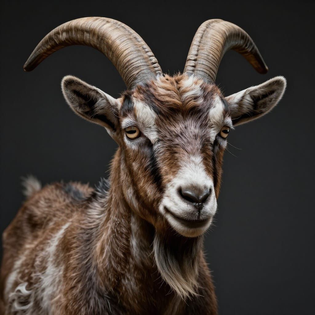 Hyperrealistic Goat Portrait with Dramatic Spotlight