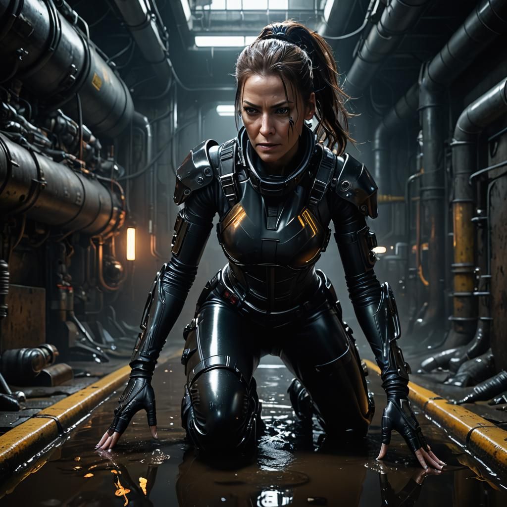 Cyberpunk Woman in Sewer: Industrial Sci-Fi