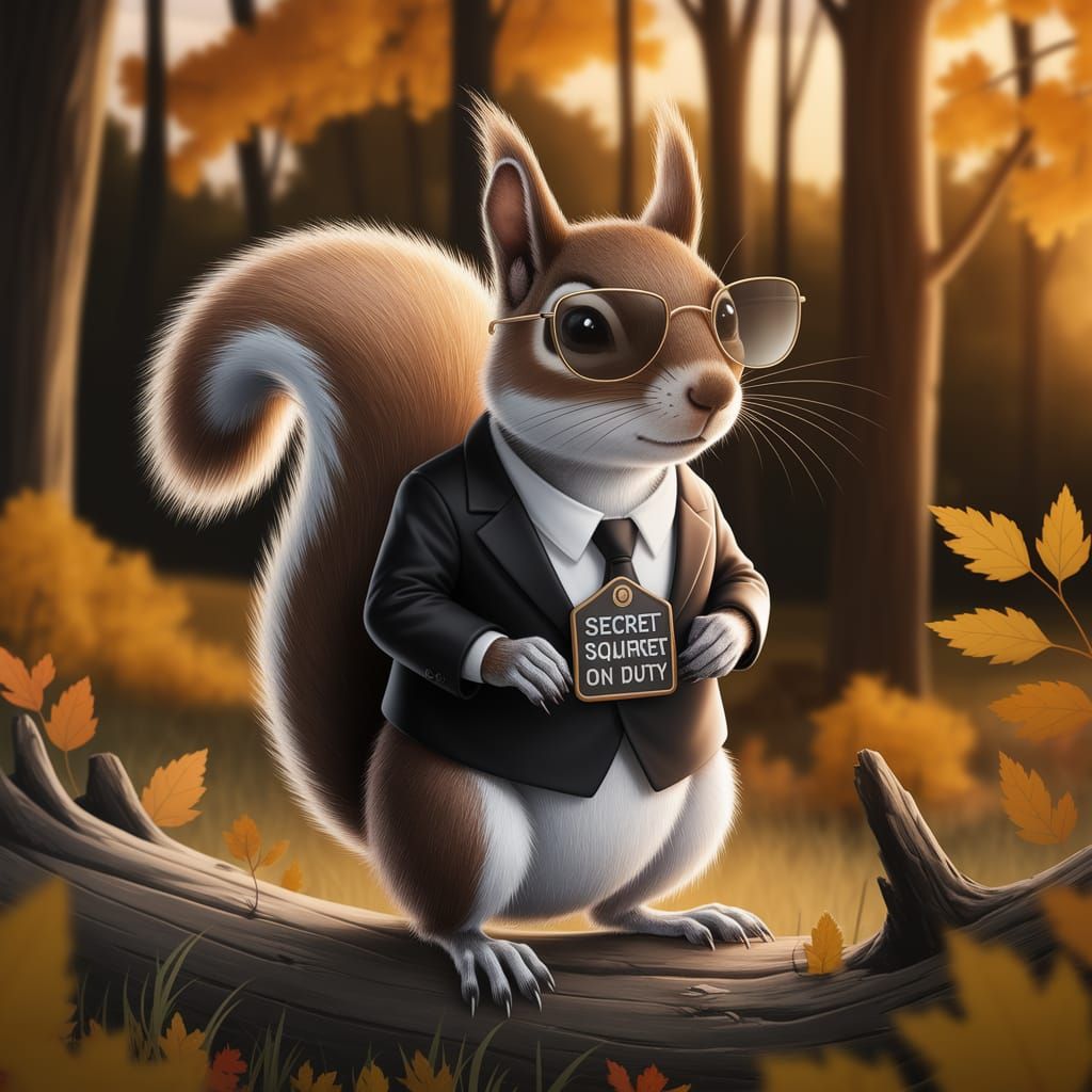 Secret Squirrel on Duty in Cozy Autumn Forest