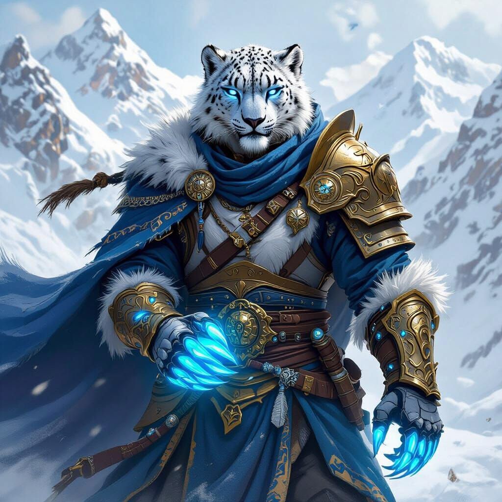 Snow Leopard Warrior Monk in Snowy Mountains