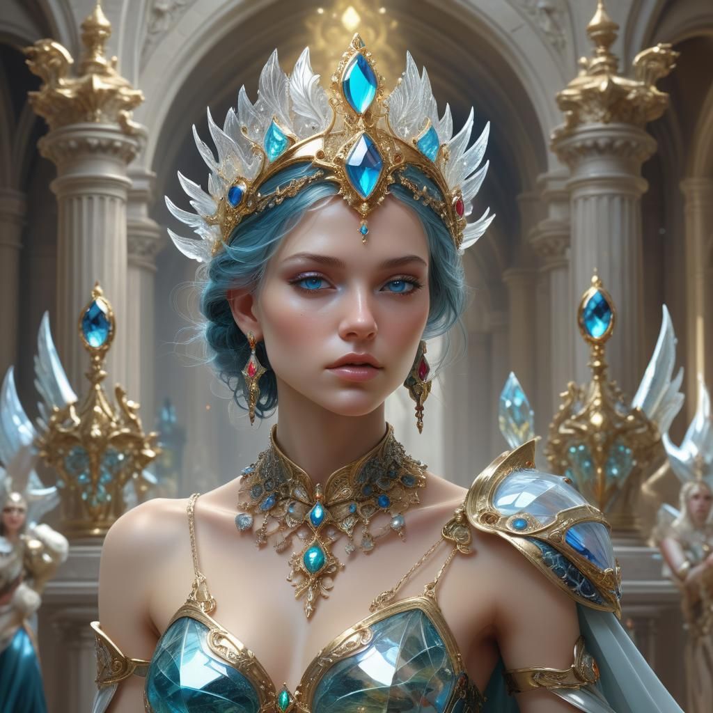 Noble Queen's Court: Hyperdetailed Translucent Glass Fantasy