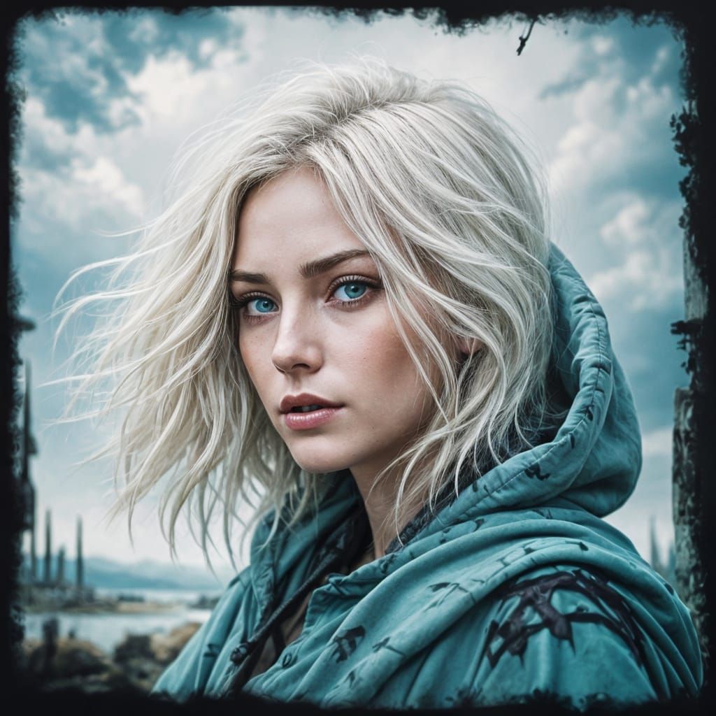 Surreal Woman Dissolving into Ink-Wash Dreamscape