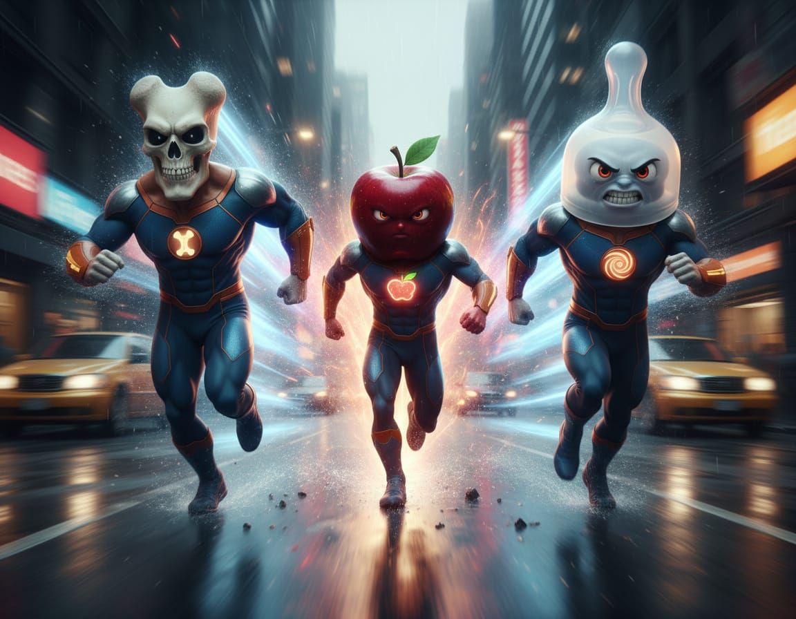 Heroic Team of Anthropomorphic Characters in High-Speed Acti...