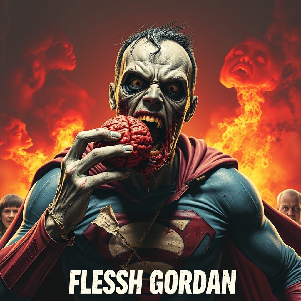 Flesh Gordon Superhero Horror Poster in Distressed Style