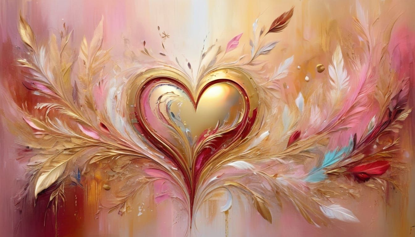 Ethereal Oil Painting Heart in Soft Pastels and Gold