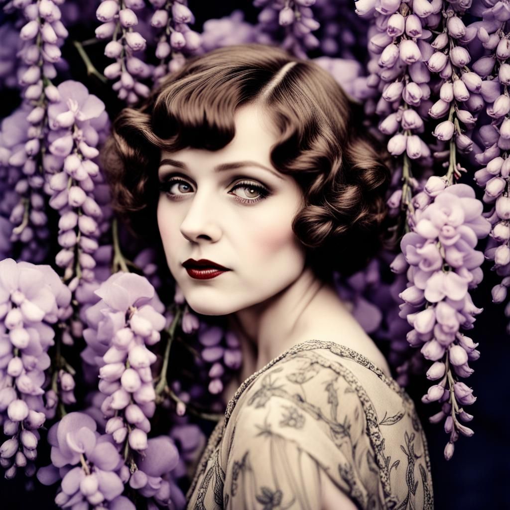 1920s Portrait with Wisteria in Art Deco Style