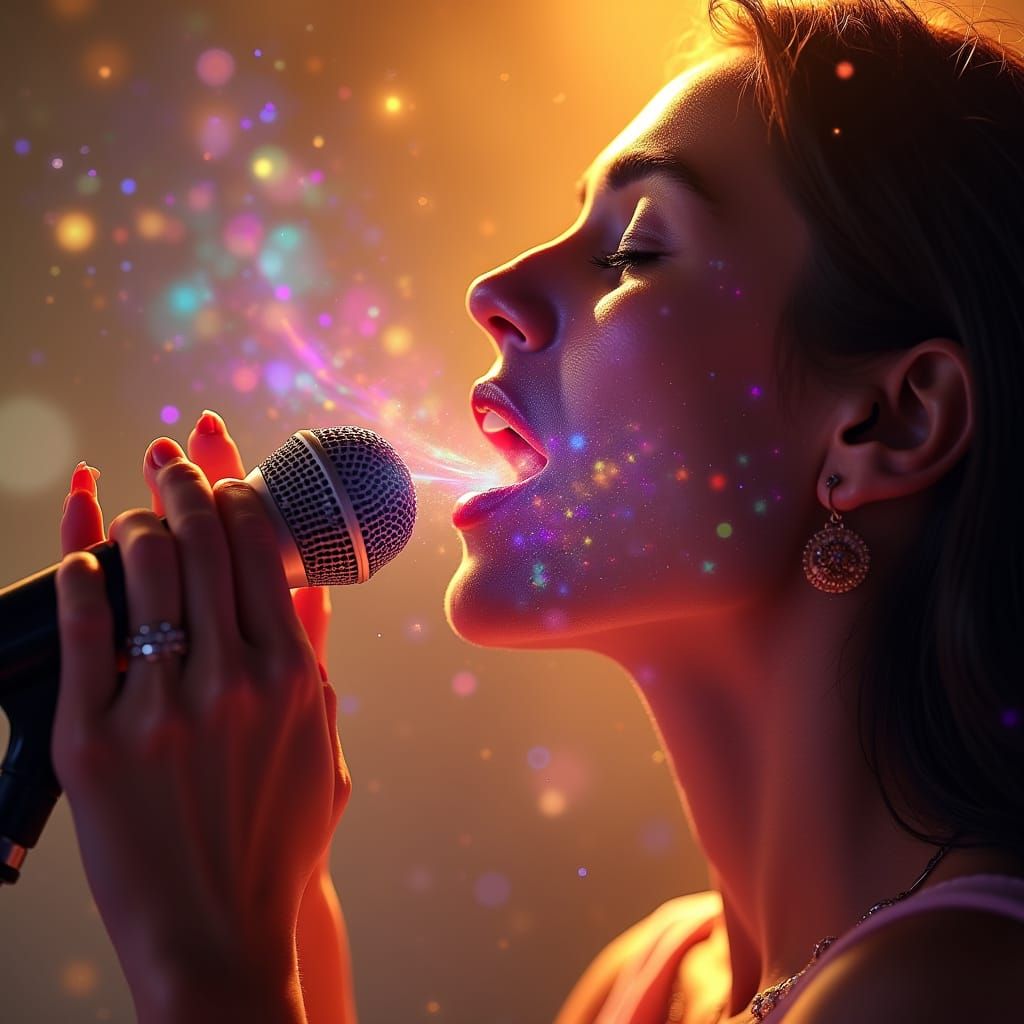 Woman Singing Music Visually Manifests as Light Patterns