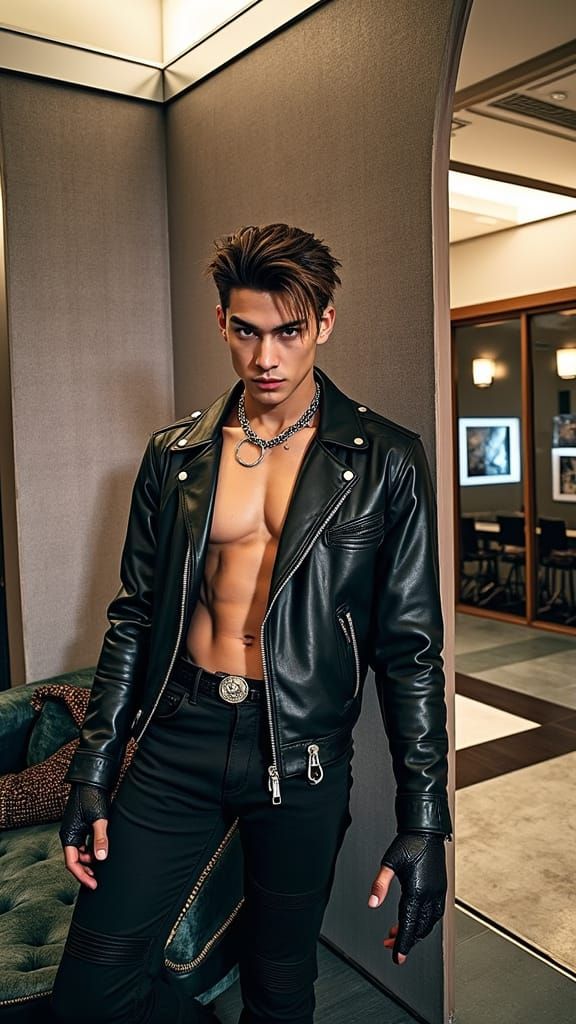 Confident K-Pop Idol Exudes Masculine Aura in Leather Coat