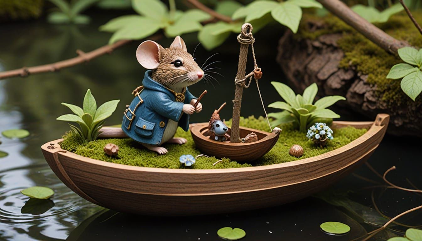 Tiny Mouse Sails Across Pond in Walnut Shell Boat