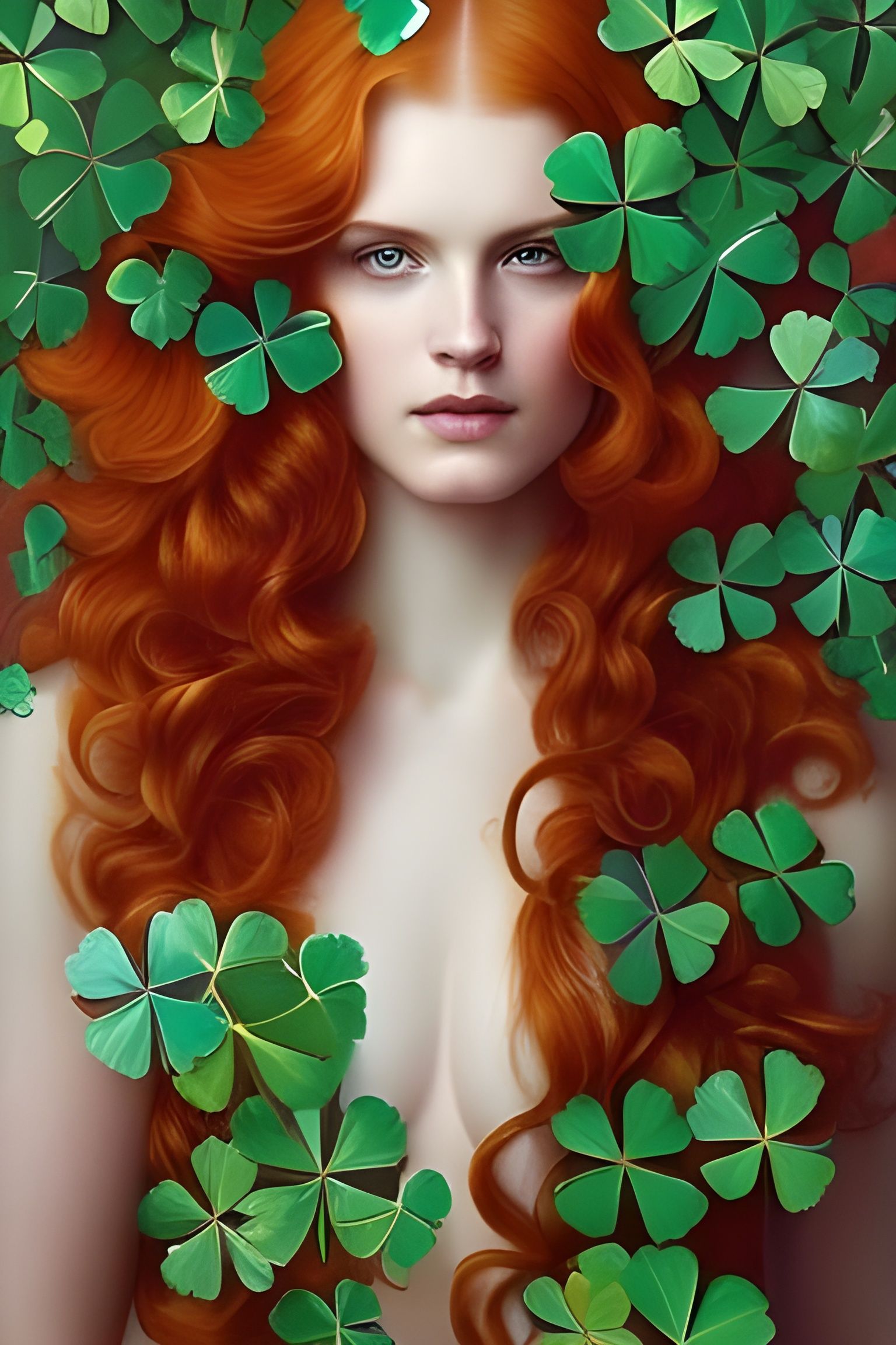 Irish Goddess in Shamrock Garden Portrait