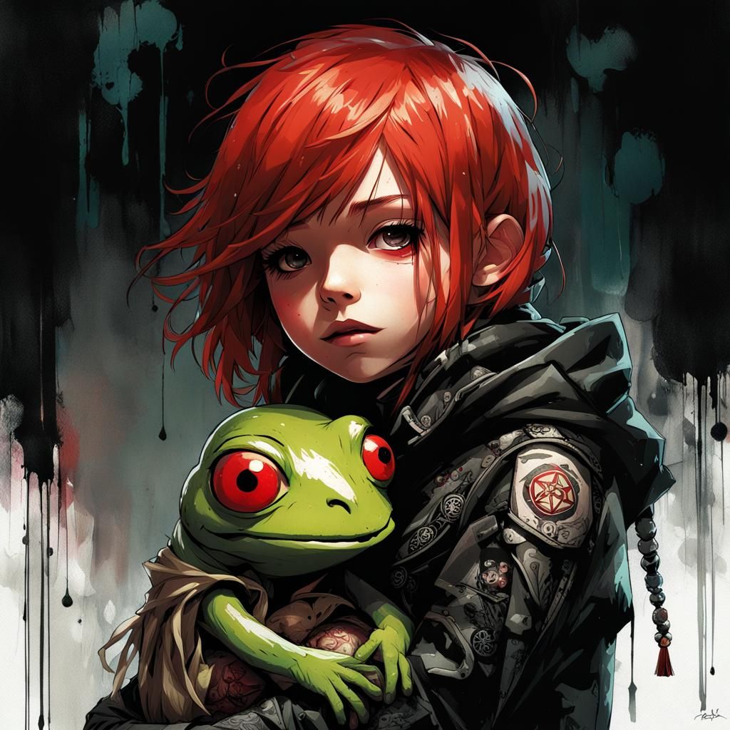 Chibi Girl with Kermit Doll in Padded Room