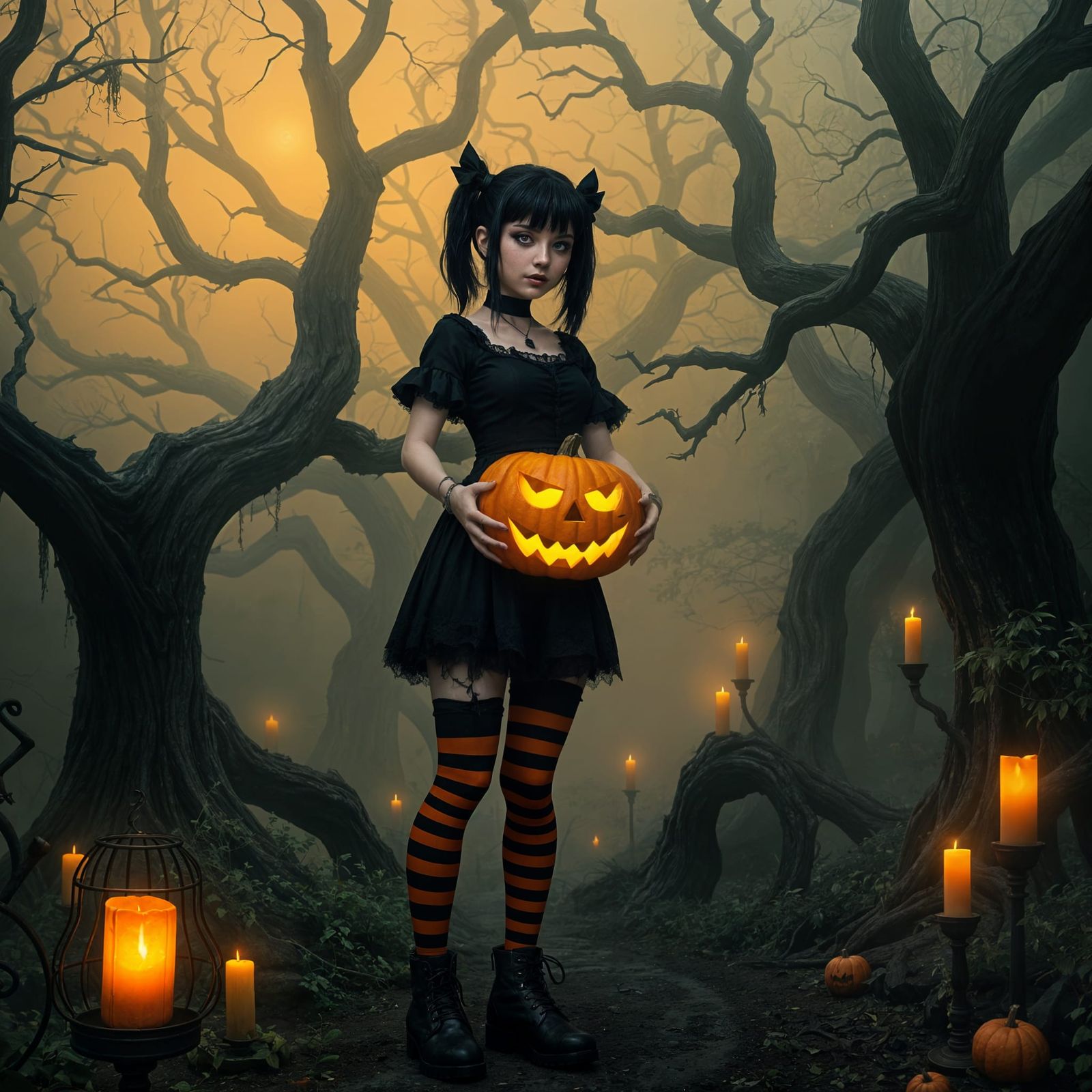 Goth Girl in Haunted Forest: Grimdark Fantasy Art