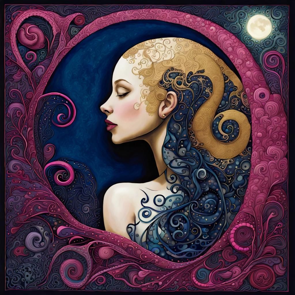 Surreal Woman Portrait in Mixed Media Style